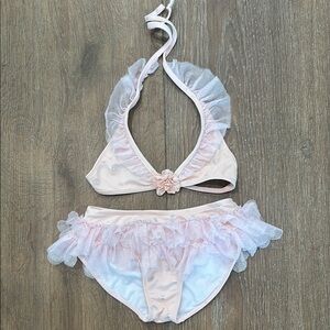 Pink and White Ruffled Bikini Set. Measurements posted. Tags cut out